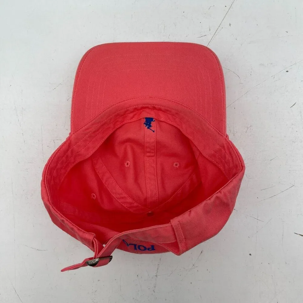 VTG 90s POLO Ralph Lauren Red Dad Hat Strapback Blue Pony Logo Baseball Cap